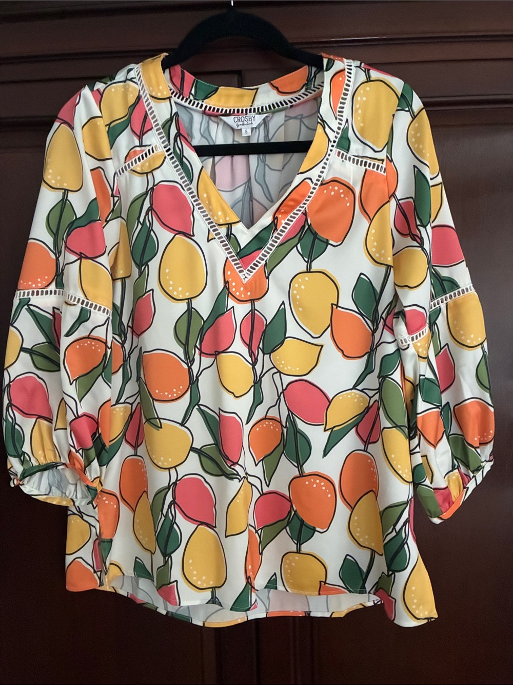 CROSBY by Mollie Burch Citrus-Print V-Neck Tunic in Ivory, Yellow & Coral